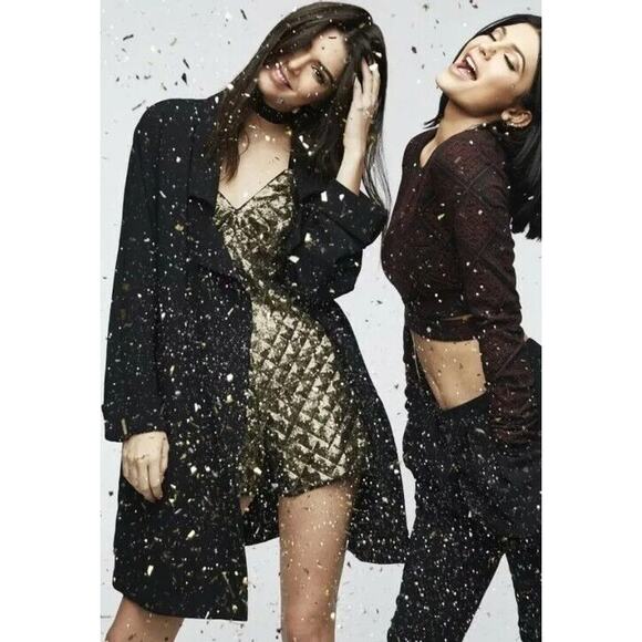 Kendall & Kylie Black Crepe/Poly Trench Midi Duster Jacket Side Slits XSmall New - Picture 1 of 5